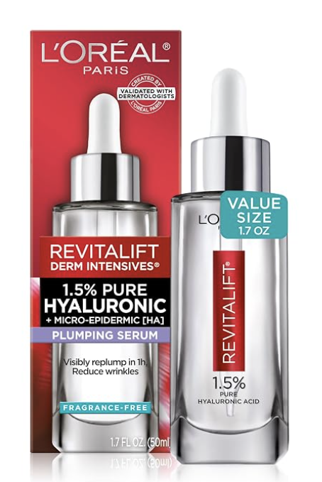 L'Oreal Paris Revitalift 1.5% Pure Hyaluronic Acid Face Serum, Hydrate & Reduce Wrinkles, Fragrance Free 1.7 oz
