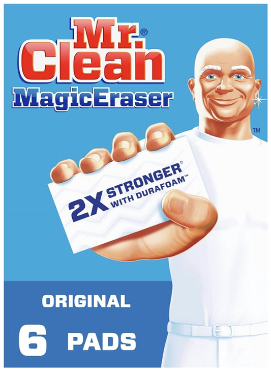Mr. Clean Magic Eraser Original Cleaning Pads, Multi Purpose Cleaner, Bathroom Cleaning Supplies, All Purpose Cleaner, White, 6 Count
