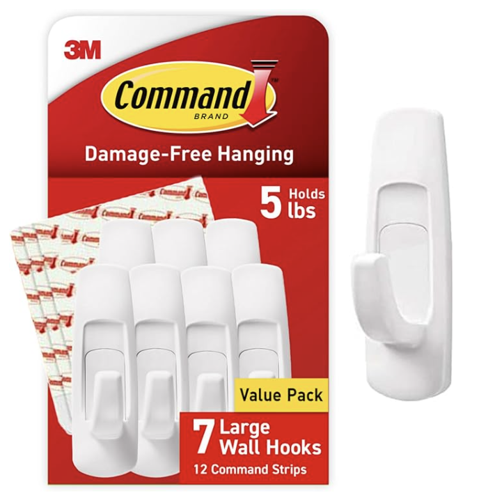 Command Large Utility Hooks, 7-Hooks, 12-Strips, Organize Damage-Free