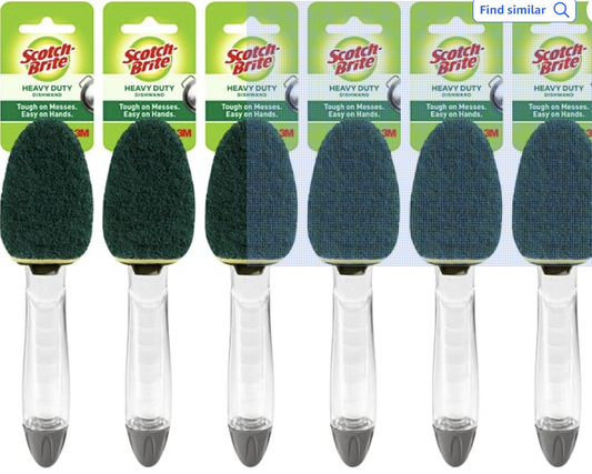 3M Scotch-Brite (6 Pack) Heavy Duty Dish Wand Sponge Brush Soap Dispenser with Scotch Brite Sponges Dish Scrubber Pads for Home Kitchen