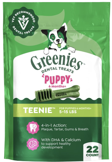 Greenies Puppy Teenie Natural Dental Dog Treats, Original Flavor, 22 Count