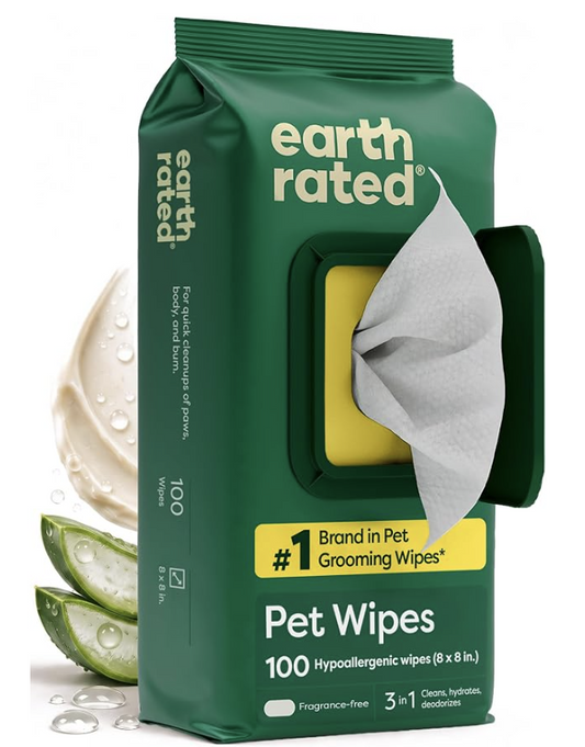 Earth Rated Dog Wipes for Paws & Butt, Deodorizing, Unscented, 100ct